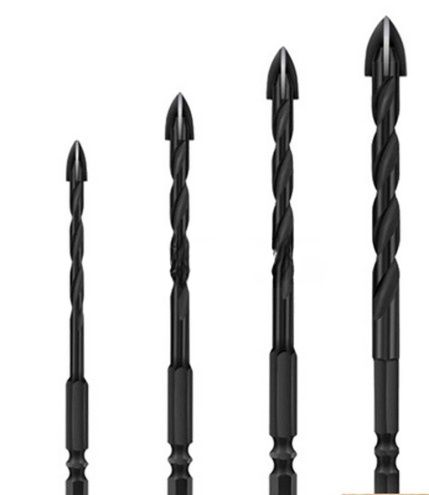 AUROUS 1 PIECE-MULTIPURPOSE BLACK CROSS ARROW HEAD MASONRY GLASS & TILE DRILL BIT (6/8/10/12MM)