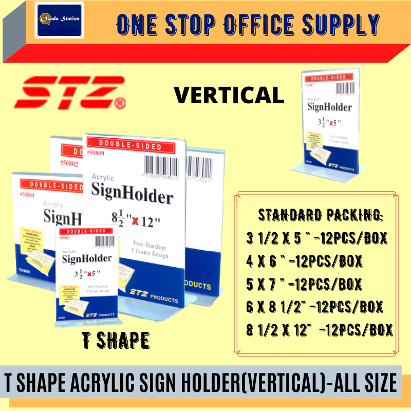 STZ T SHAPE ACRYLIC SIGN HOLDER (VERTICAL) -ALL SIZE /STZ /Sign Holder /Acrylic Stand /STZ Sign Holder /Information Holder /T Shape Acrylic Sign Holder