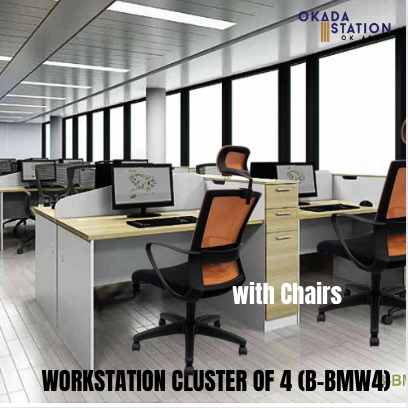 VS WORKSTATION SET CLUSTER OF 4 (B-BMW 4-SET) / SIZE: 1500MM / WORKSTATION / OFFICE DESK SET / CLUSTER OF 4 / 4 SEAT / INCLUDED FIT SIDE DRAWERS / TABLE SIDE DRAWER