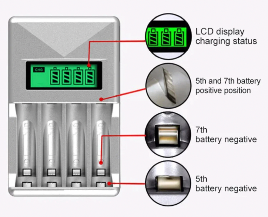 Energizer AA/AAA Rechargeable Battery 900/2450mAh with wtorage Box,Universal 4 Slot LCD Display UK Plug Charger