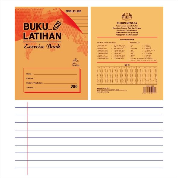 QP Soft Cover Exercise Book Single Line F5 200pgs 50gsm