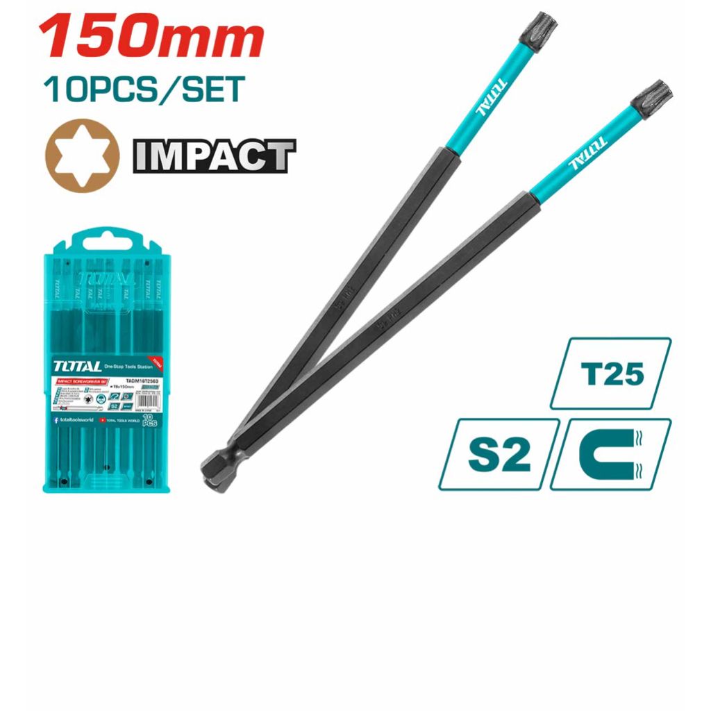 TOTAL IMPACT SCREWDRIVER BITS TORX T25 S2 INDUSTRIAL STEEL (150MM/10 PCS) TACIM16T2563