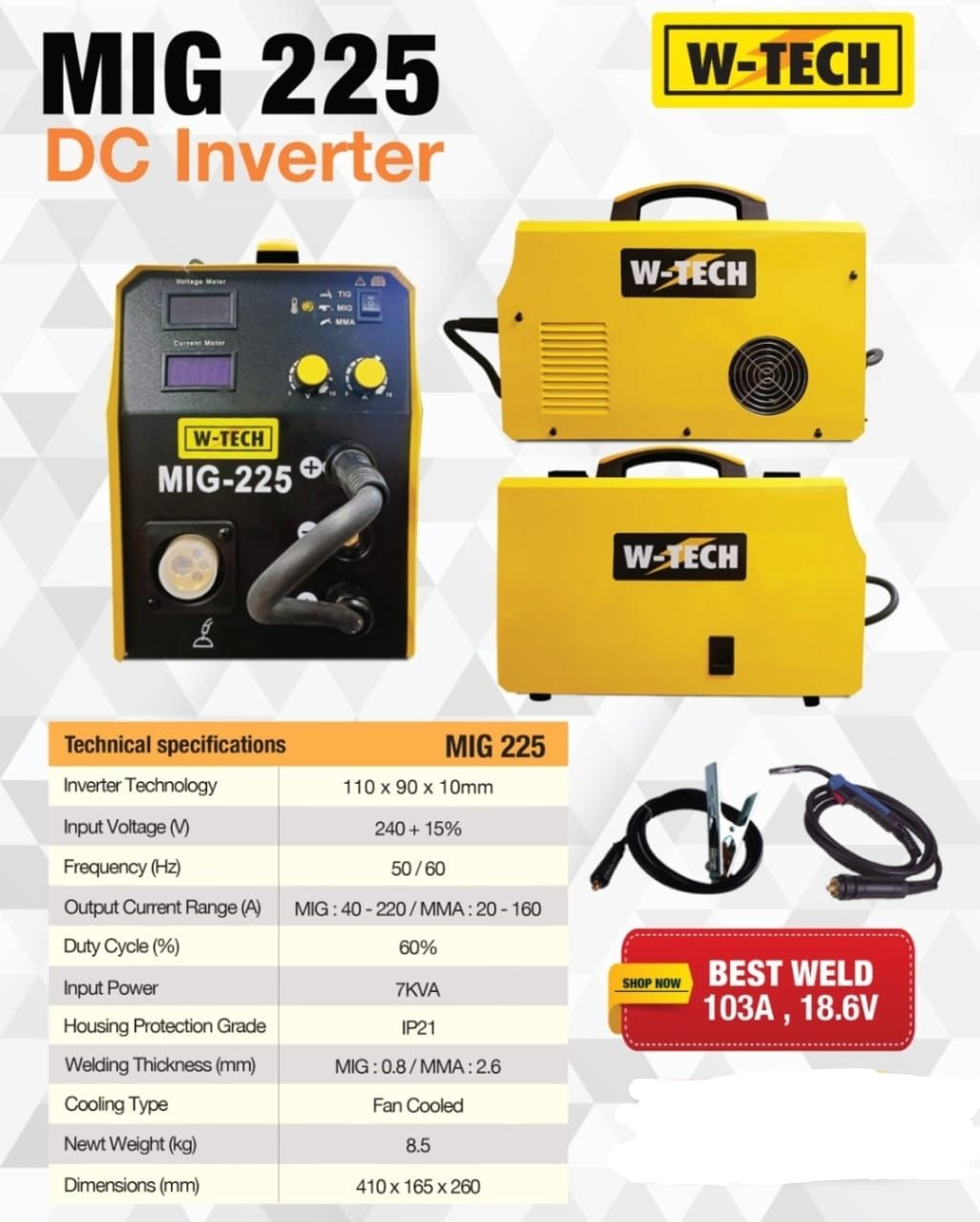 W-TECH MIG 225 DC INVERTER WELDING MACHINE