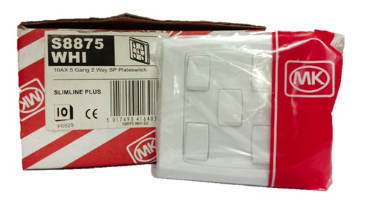 MK SLIMSLINE S8875 WHI 10A 5GANG 2WAY SWITCH (WHITE) (FLUSH)
