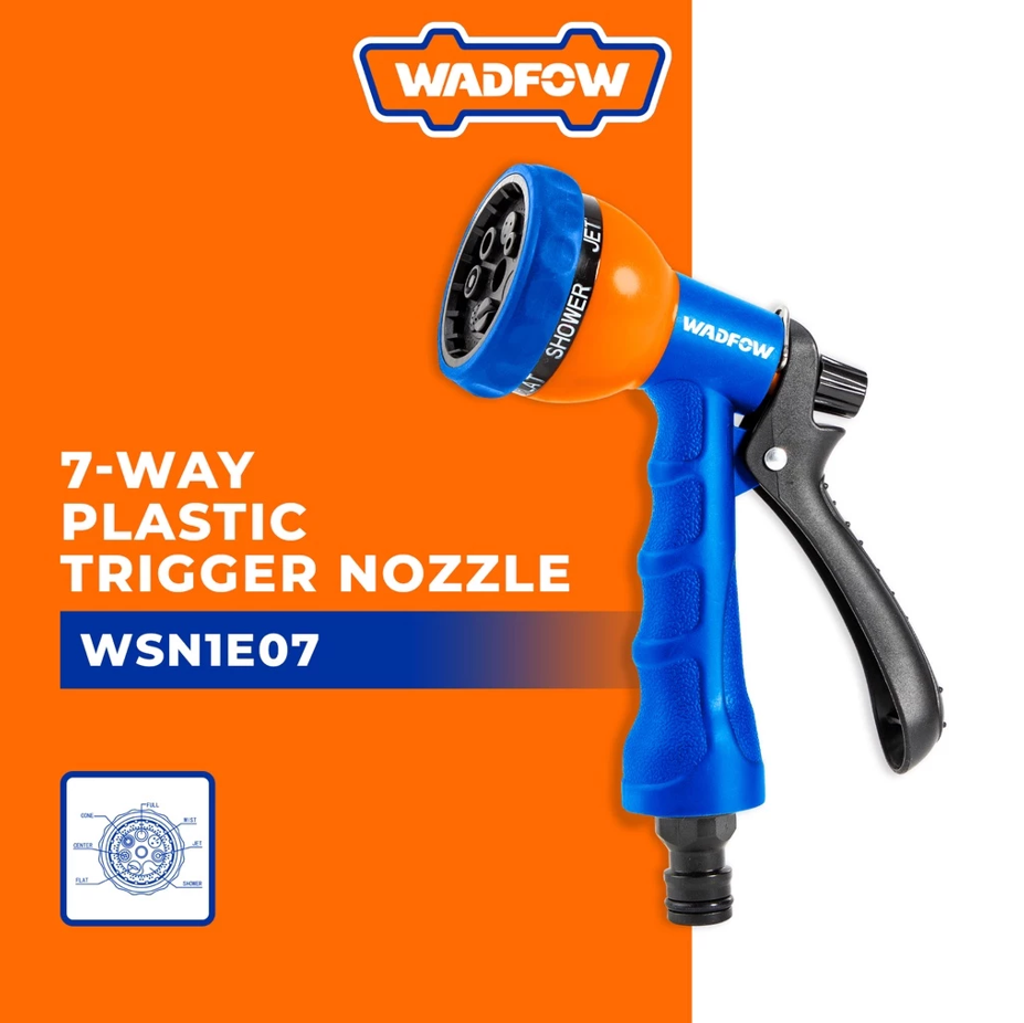 WADFOW 7-WAY PLASTIC TRIGGER NOZZLE TPR INSULATED WITH COMFORTABLE SOFT GRIP (WSN1E07)