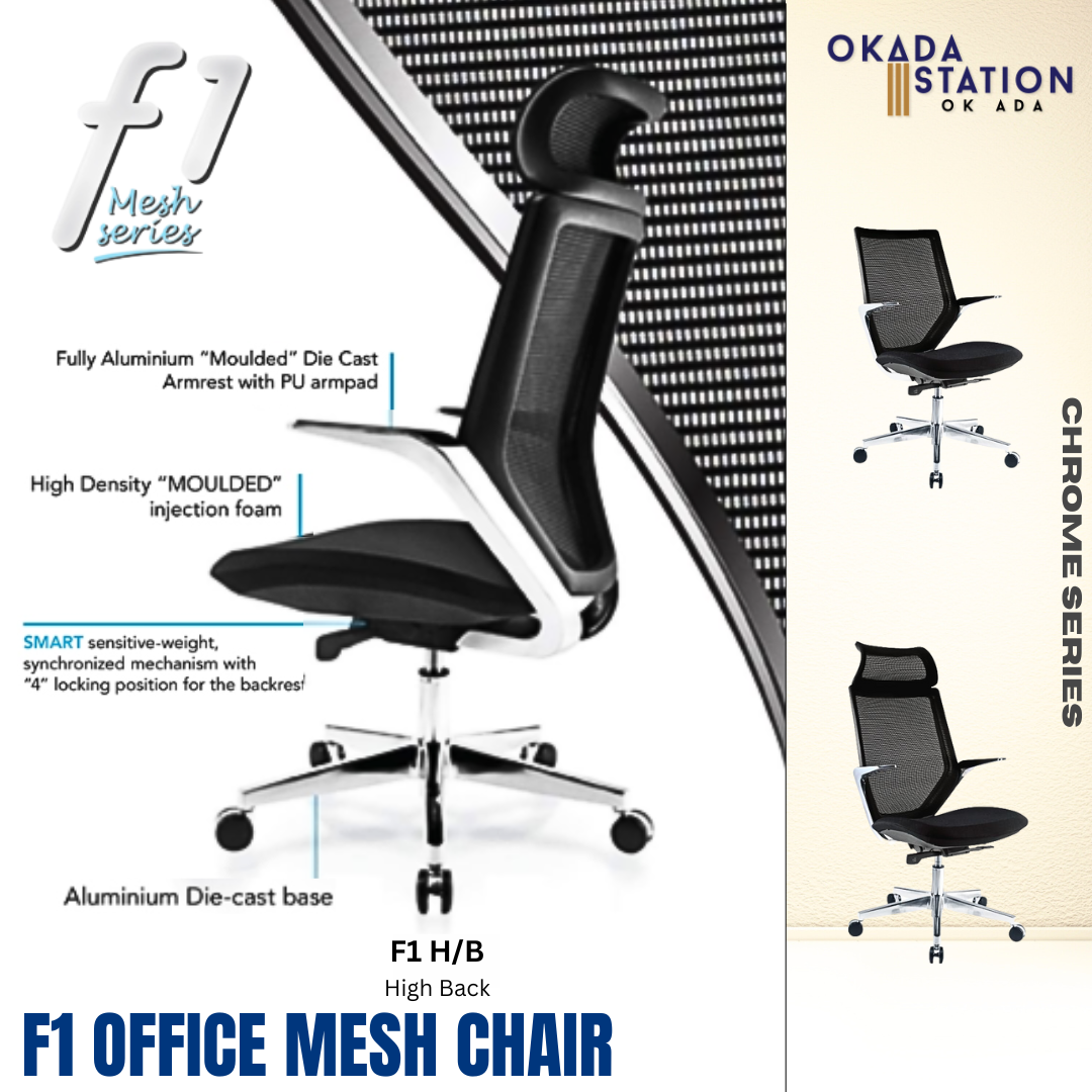 CLASSIC CHAIR F1 SERIES ERGONOMIC OFFICE MESH CHAIR - ALUMINIUM LEG / CLASSIC CHAIR / F1 EXECUTIVE MESH CHAIR / EXECUTIVE OFFICE CHAIR / ERGONOMIC OFFICE CHAIR / CHROME SERIES/ ALL MODEL / HIGH BACK CHAIR / MEDIUM BACK CHAIR / OFFICE CHAIR / MESH CHAIR / CHAIR
