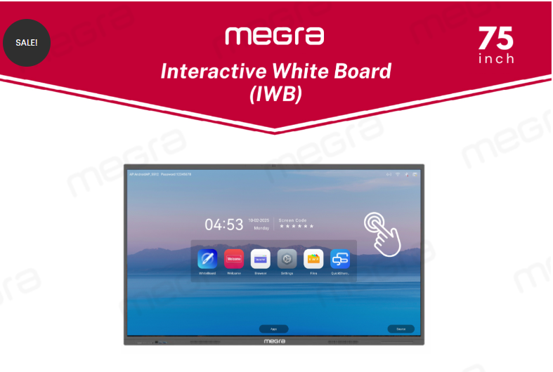 MEGRA 75'' INTERACTIVE PANEL -ANDROID 14 WITH STAND