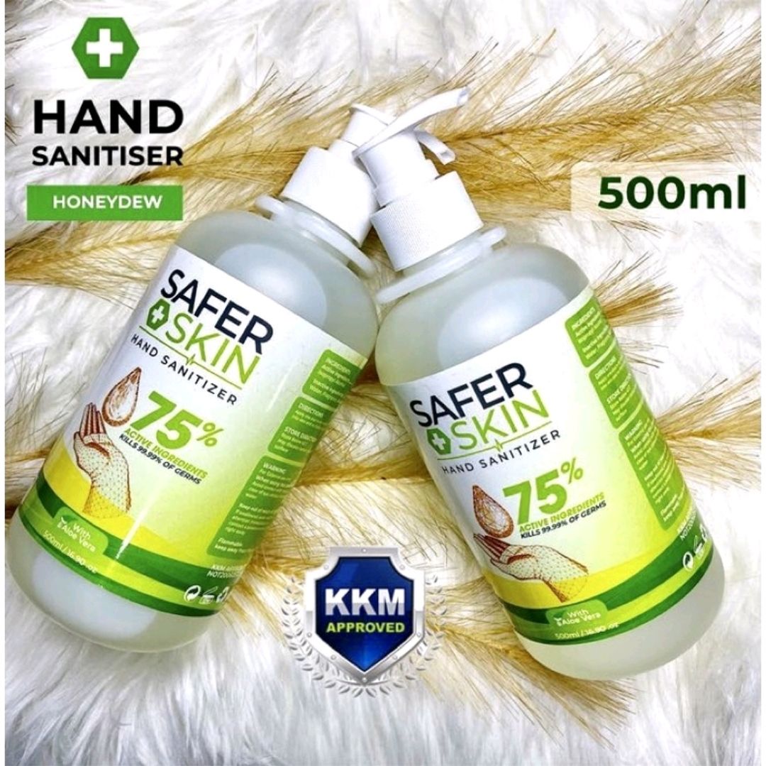 Safer skin Hand Sanitizer With 75% Alchohol 500ml Waterbased / Skin Safer / Honeydew Aloe Vera Fragrance