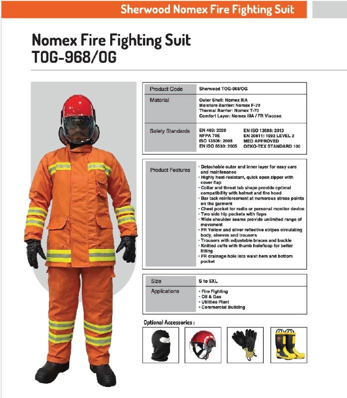 DuPont™Nomex® SHERWOOD NOMEX FIRE FIGHTING SUIT – MODEL TOG-968 (COLOR: ORANGE)