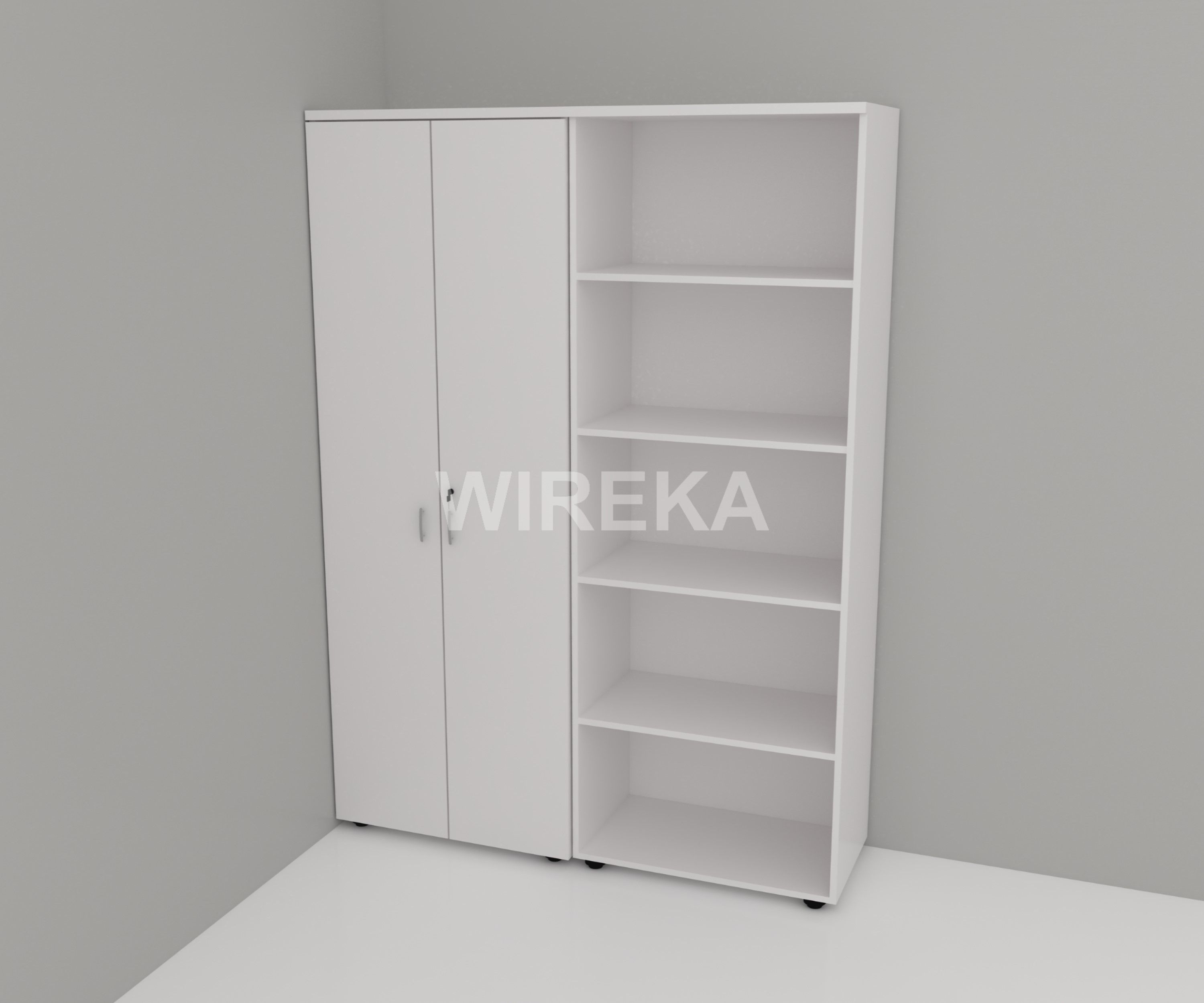 Wireka Swing Door Cabinet with 5-Tier Open Shelf
