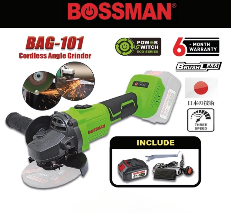 BOSSMAN ECO-SERIES 20V CORDLESS ANGLE GRINDER BRUSHLESS 4" (BAG-101)