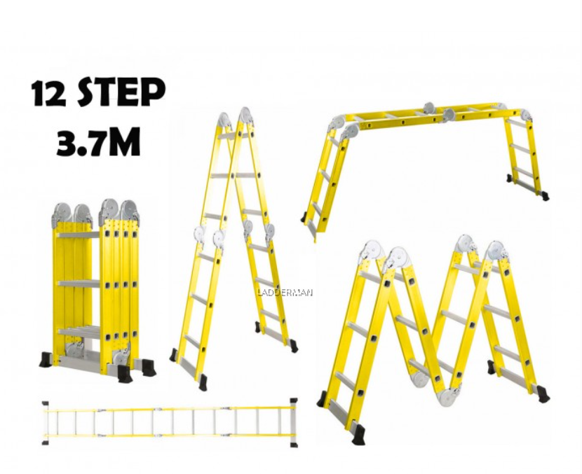 YELLOW M37 12 STEP 3.7M MULTIPURPOSE ALUMINIUM LADDER