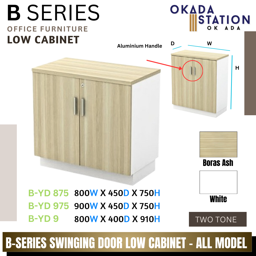 OK OFFICE SWINGING DOOR LOW CABINET 800W X 400D X 910H / COLOUR ACADIA / LOW CABINET