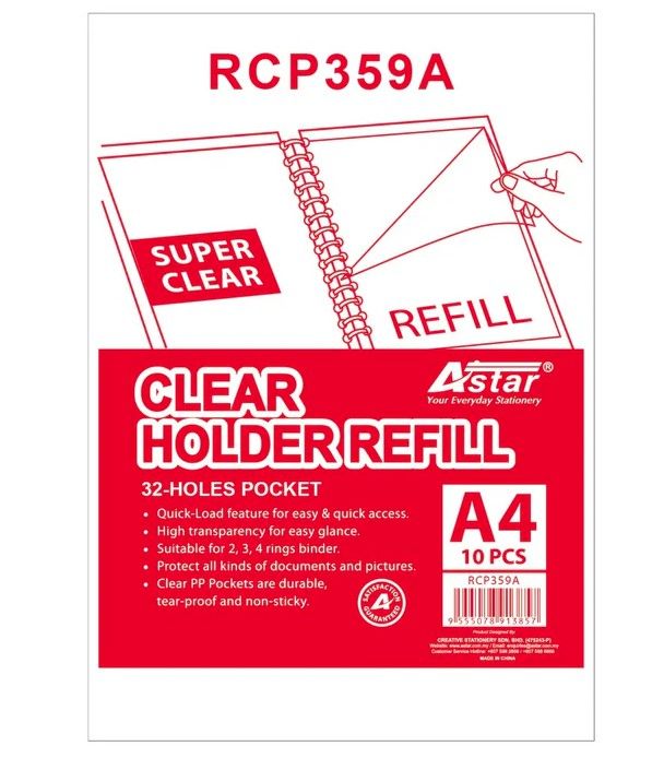 ASTAR CLEAR HOLDER REFILL A4 10PCS/PKT