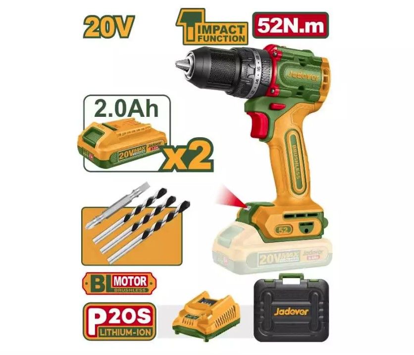 JADEVER COMPACT BRUSHLESS CORDLESS IMPACT DRILL JDCDP5281