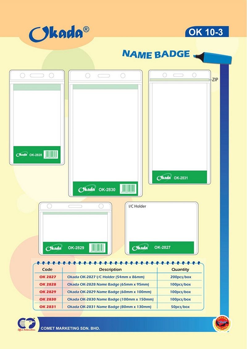 OKADA NAME BADGE HOLDER / PLASTIC COVER / NAME BADGE -ALL SIZE