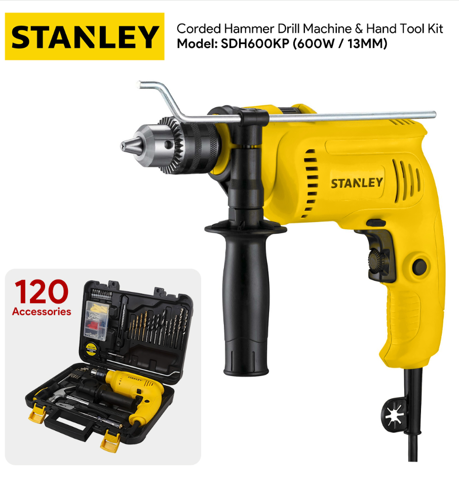 STANLEY SDH600KP 600W 13MM CORDED HAMMER DRILL MACHINE WITH 120 ACCESSORIES