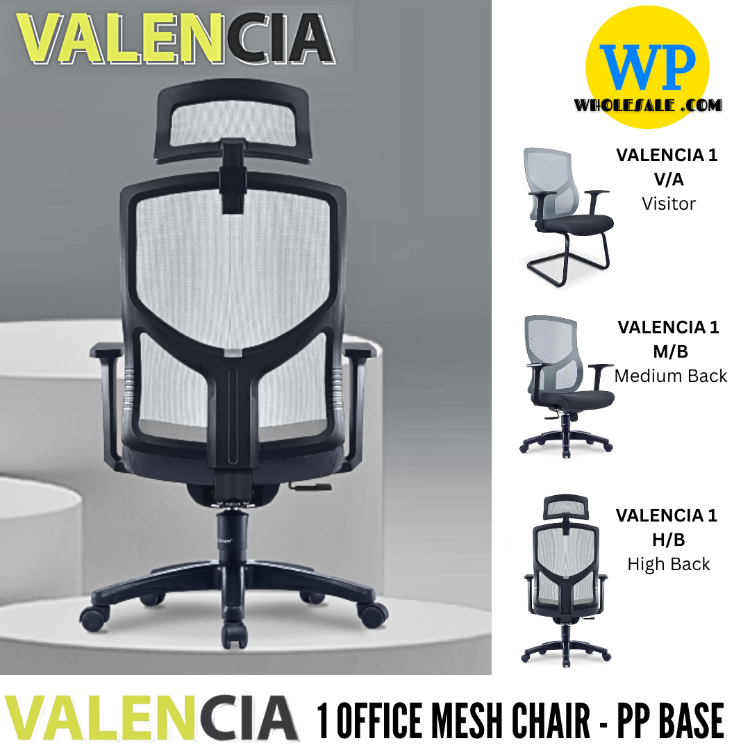 CLASSIC CHAIR VALENCIA 1 ERGONOMIC OFFICE CHAIR - ALL SIZE / MESH SERIES / OFFICE CONFERENCE CHAIR / OFFICE SWIVEL CHAIR / EXECUTIVE CHAIR / DIRECTOR CHAIR / OFFICE CHAIR / PP BASE / FABRIC / PU LEATHER / VALENCIA 1