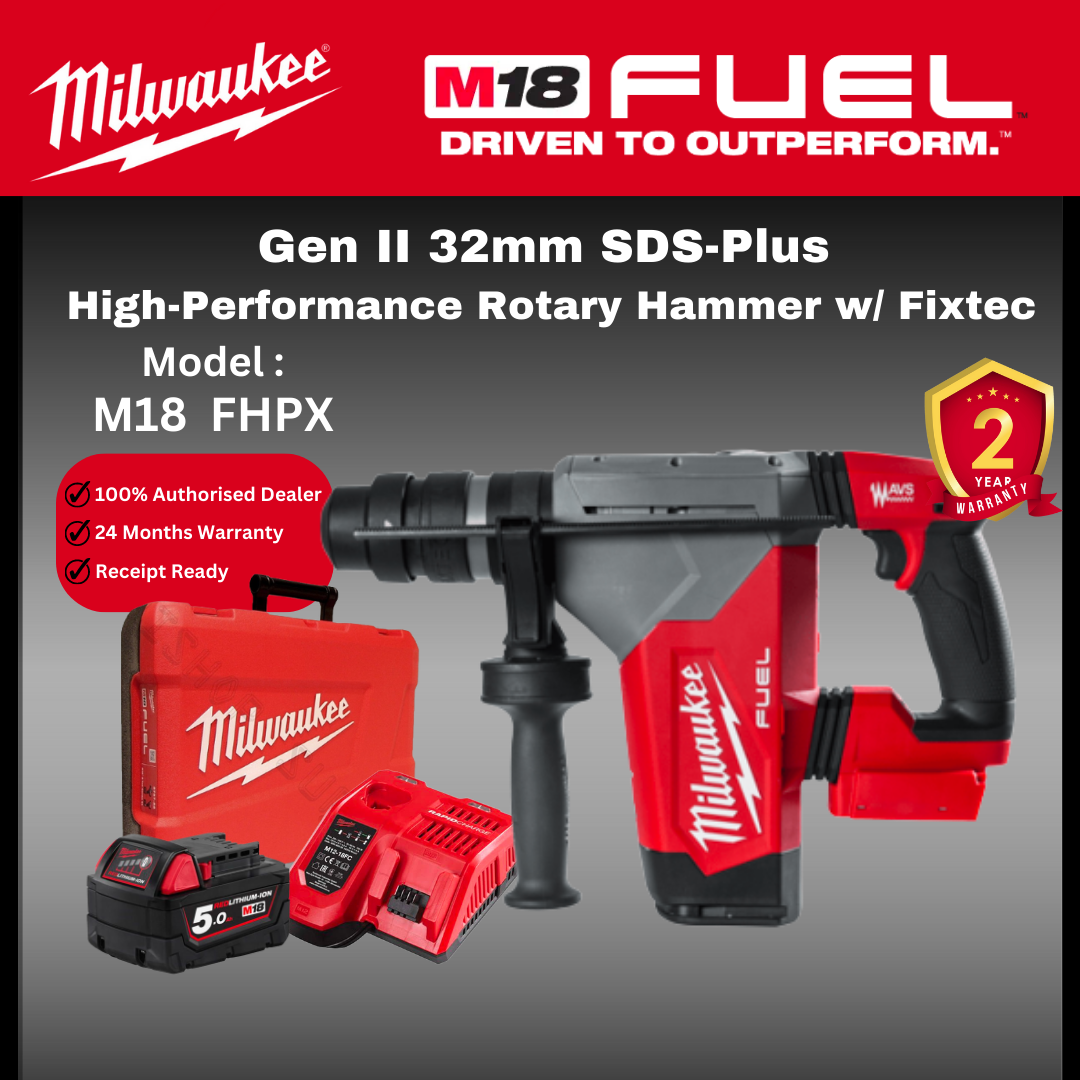 MILWAUKEE M18 FUEL Gen II 32mm SDS-Plus High Performance Rotary Hammer w/ Fixtec / M18 FHPX / Power Tools / Milwaukee Rotary Hammer / Milwaukee Demolition Hammer
