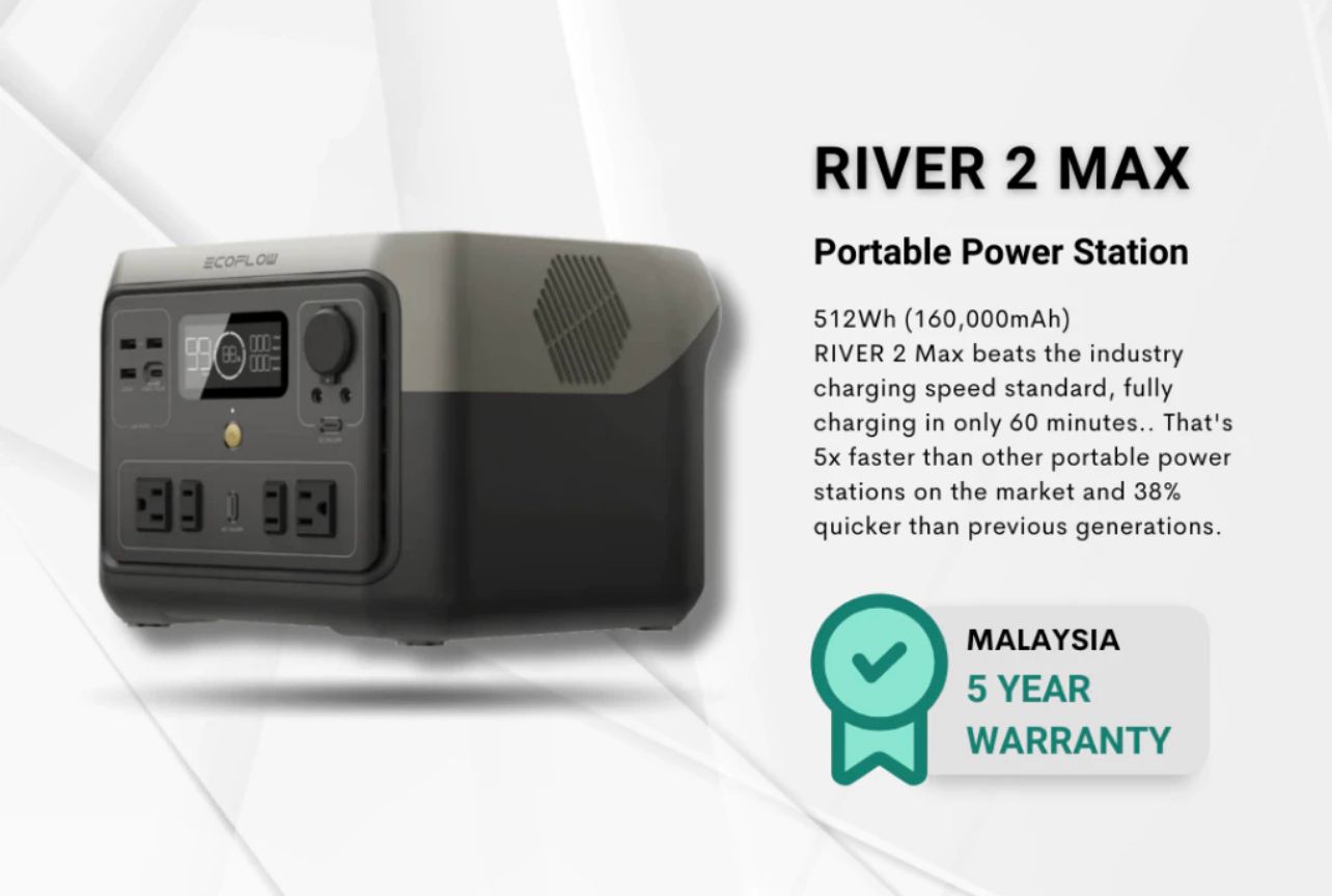 EcoFlow RIVER 2 Max Portable Power Station | 500W (Surge 1000W) | 512Wh (160,000mAh) | Fast Charging