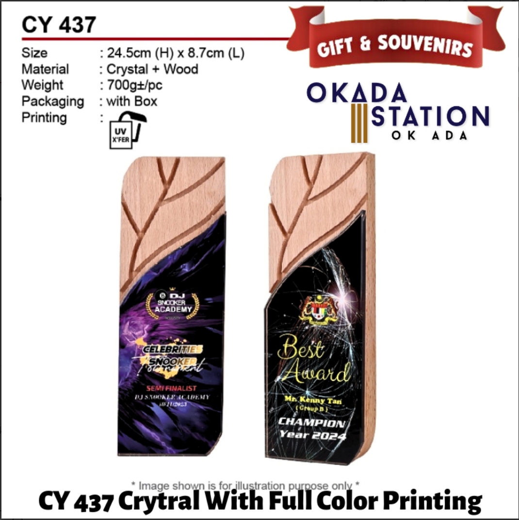 GIFT & SOUVENIRS : CY 437 CRYSTAL WITH FULL COLOR PRINTING / CRYSTAL AWARD / AWARD TROPHY / TROFI / 24.5CM(H) / 1PC