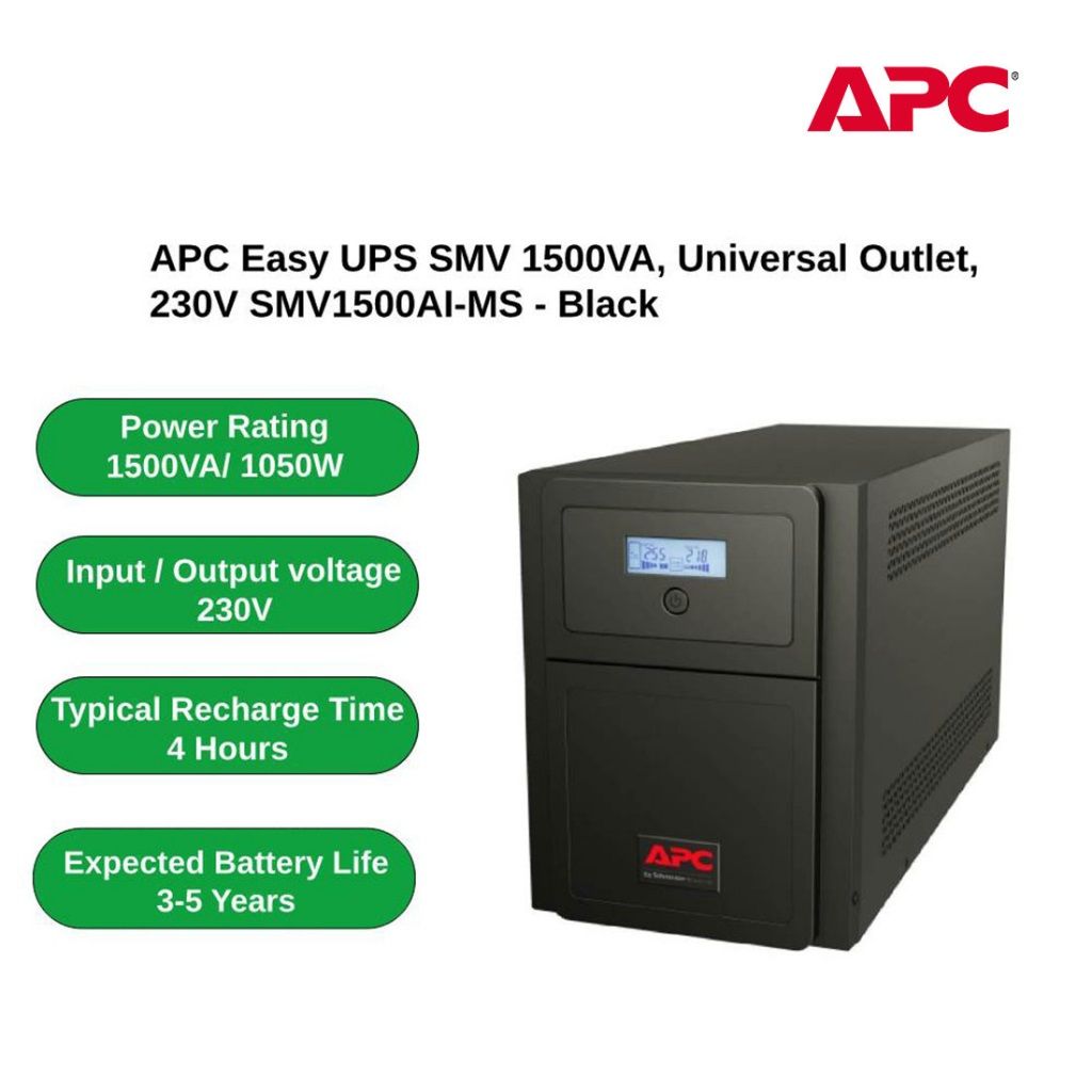 APC Easy UPS SMV 1500VA, Universal Outlet, 230V SMV1500AI-MS - Black