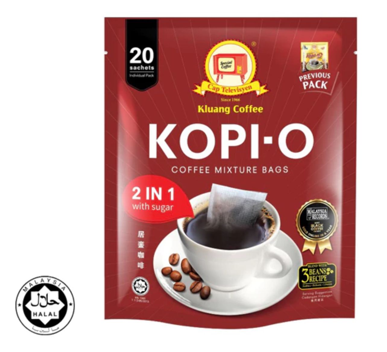 Kluang Coffee Kopi O 2in1 (20 individual sachets x 1 pack) Kopi-O Kluang Cap TV
