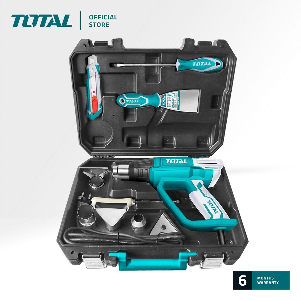 TOTAL HEAT GUN (2000W) + NOZZLES (4 PCS) + METAL SCRAPPER + SCREWDRIVER + TROWEL + BLADE IN CASE/BOX TB20062