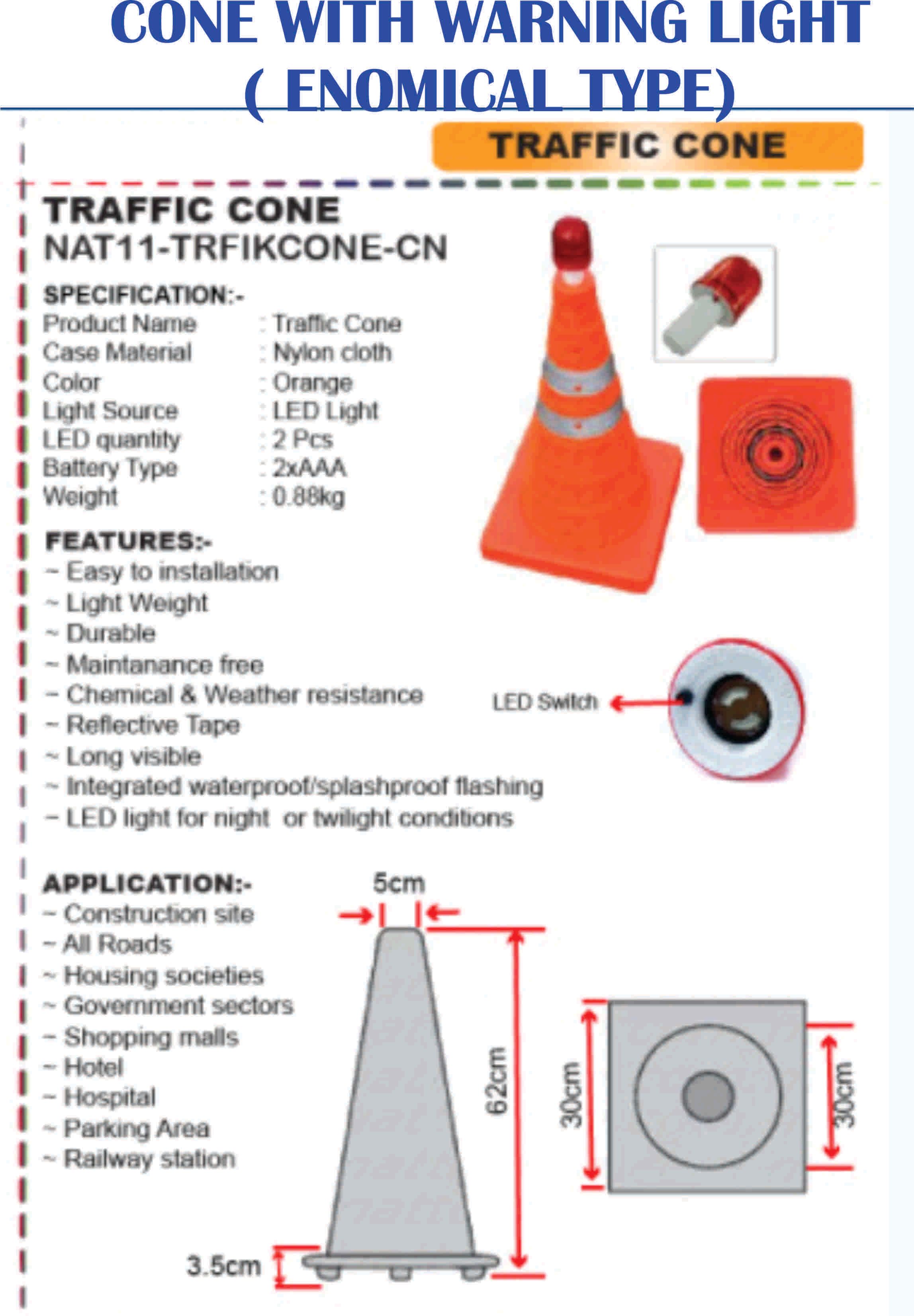 ECONOMICAL COLLAPSIBLE FOLADABLE CONE TYPE WITH LIGHT - FREE DELIVERY SEMENNJUNG ONLY