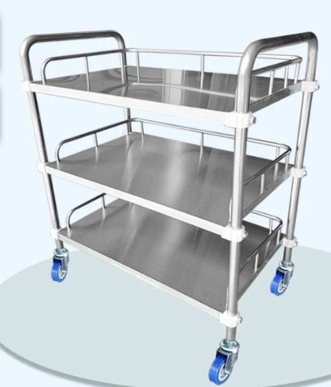 NA Stainless Steel Medical Instrument Trolley with Wheels & Handle