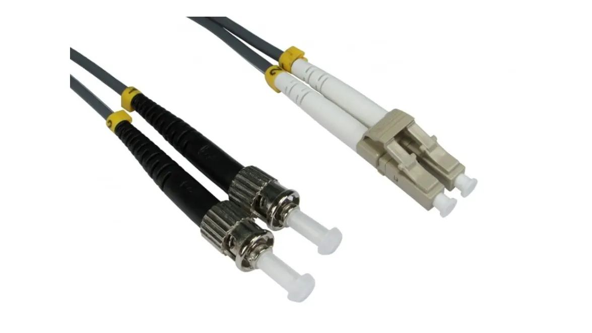 RS Pro LC to ST Duplex Multi Mode OM1 Fibre Optic Cable, 3mm, Grey, 2m