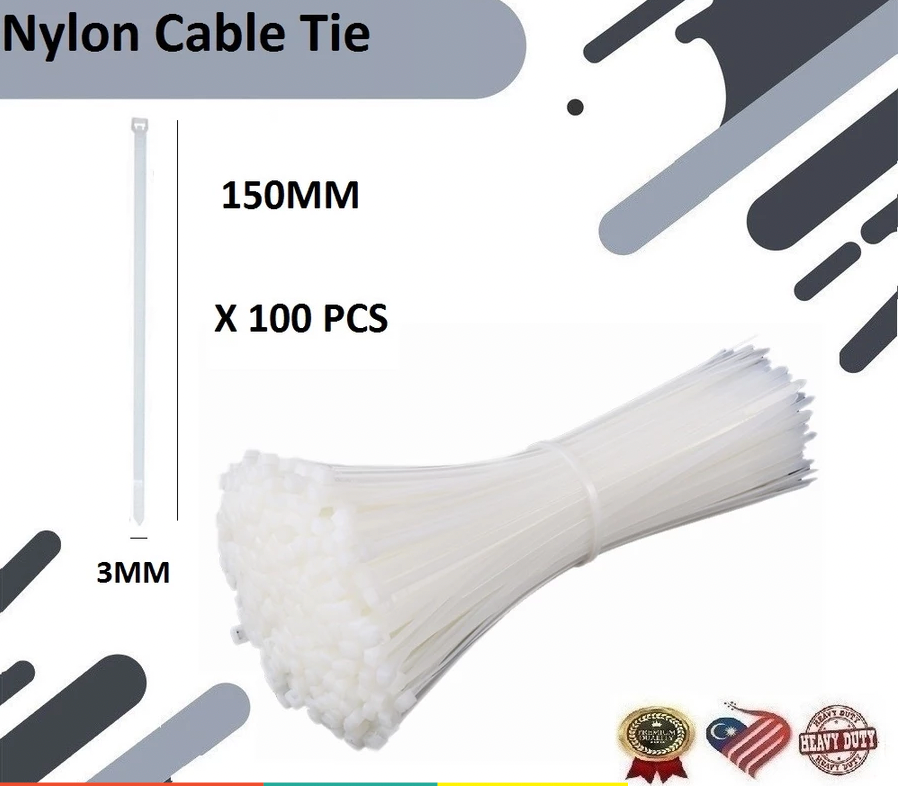 3x150MM 100PCS Nylon Cable Tie White Nylon Cable Tie Zip Tie Cable Binder Plastic Fasten Organizer Wire Cord Strap