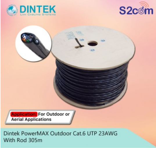 Dintek PowerMAX Outdoor Cat.6 UTP 23AWG With Rod 305m (1101-04013)
