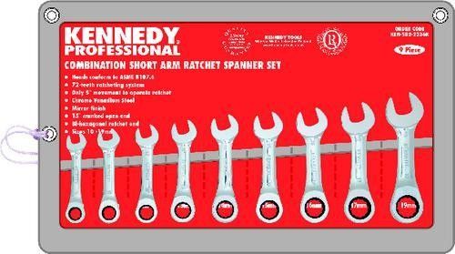 Kennedy Pro
Metric, Combination Spanner Set, 10 - 19mm, Set of 9, Chrome Vanadium Steel