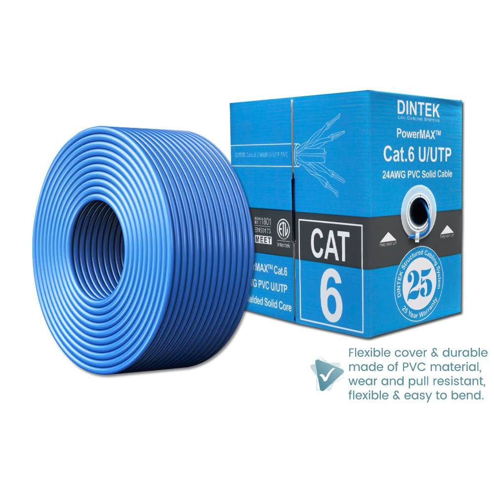 DINTEK POWERMAX CAT.6 U/UTP 24AWG PVC SOLID PURE ANNEALED COPPER CABLE 305M BOX