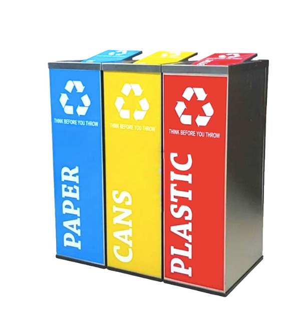 BP Stainless Steel Flip Top Recycle Bin c/w Sticker / 3 in 1 / TONG SAMPAH / RECYCLE-244/SS