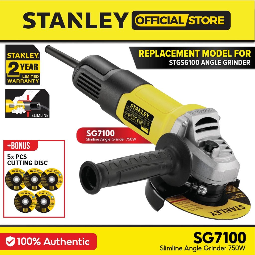 STANLEY SG7100 OCHA STANLEY SG7100 SLIM SMALL ANGLE GRINDER 750W 100MM 12000RPM