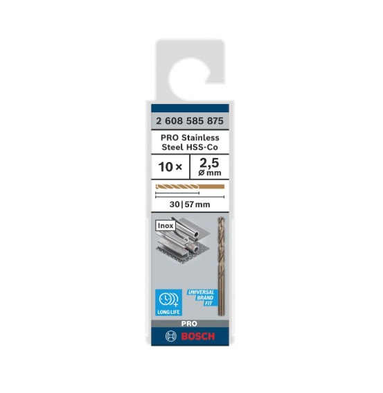 BOSCH PRO STAINLESS STEEL HSS-CO TWIST DRILL BIT 2.5 X 30 X 57 MM (10 PCS) (2608585875)