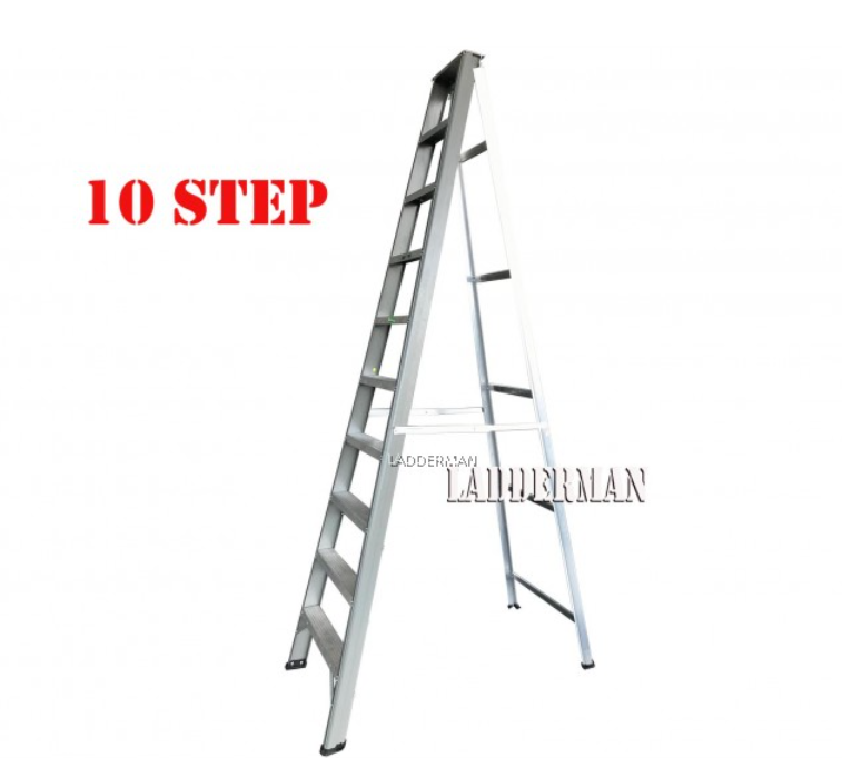 STRONGMAN SH10 100" HEAVY DUTY ALUMINIUM SINGLE SIDED 10 STEPS LADDER