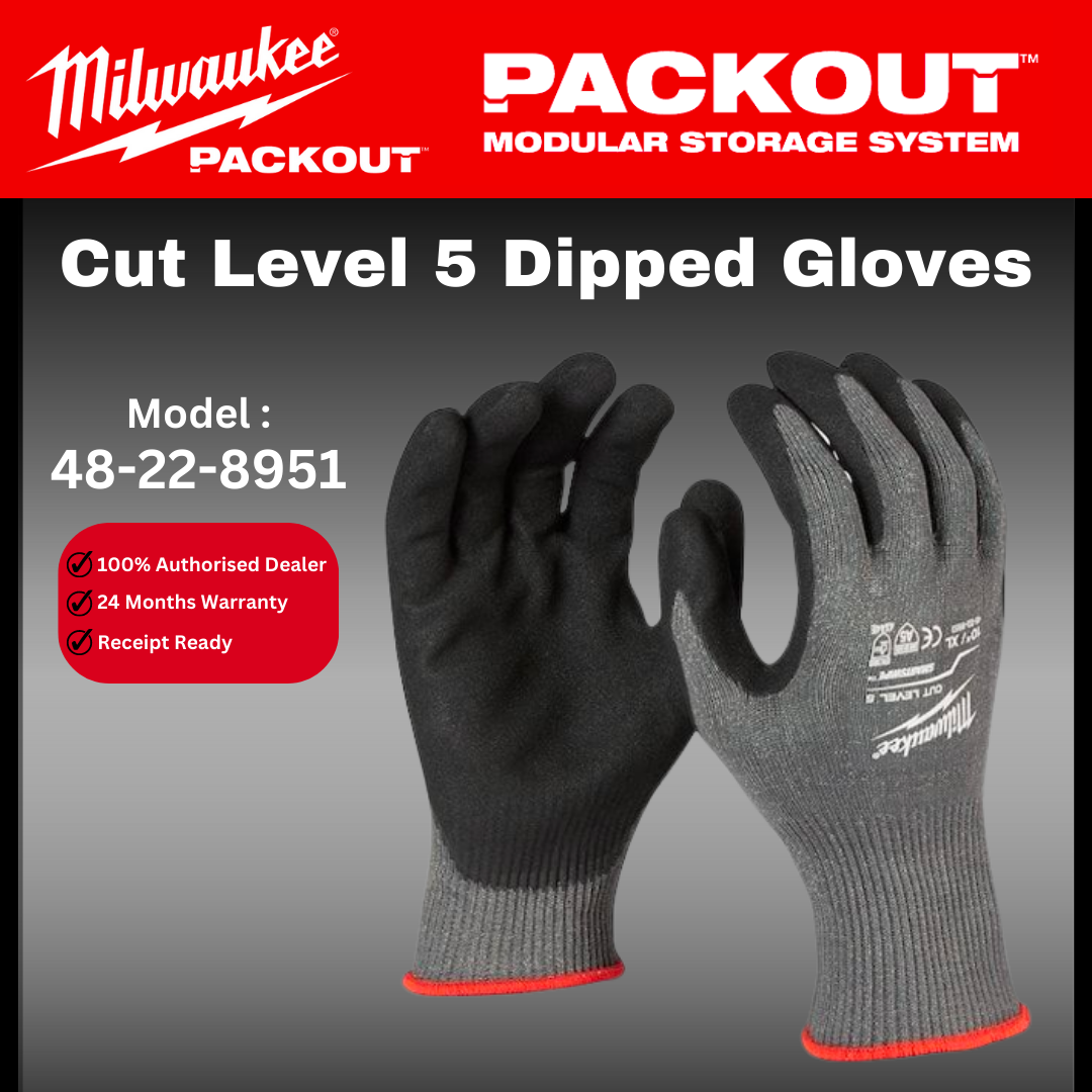 Milwaukee Cut Level 5 Dipped Gloves / 48-22-8952 / Cut Proof Gloves / Sarung Tangan / Heavy Duty Hand Gloves / Milwaukee Gloves