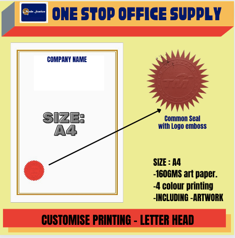 OK CUSTOMISE PRINTING : LETTER HEAD WITH RED COMMON SEAL / EMBOSS / 160GM ARTCARD / 4 COLOUR PRINTING