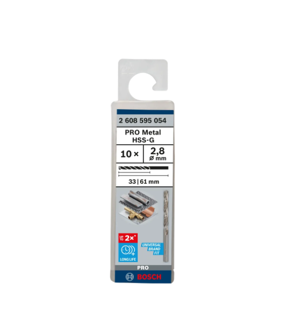 BOSCH PRO METAL HSS-G TWIST DRILL BIT STANDARD LENGTH 2.8 X 33 X 61 MM (10 PCS) (2608595054)
