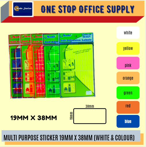 MULTI PURPOSE LABEL 19MM X 38MM -ALL COLOUR / Multi Purpose Label / Sticker Label / Colour Label / Colour Sticker / Label / Multipurpose Label