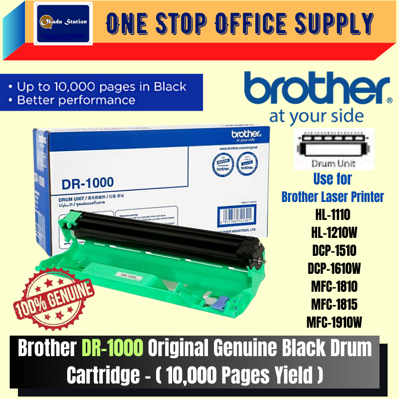 Brother DR-1000 Original Genuine Black Drum Cartridge - ( 10,000 Pages Yield ) / Drum Toner Cartridge / Toner Cartridge / Brother Toner / Original Toner / Drum Cartridge / Printer Drum Toner / Black Toner / Toner