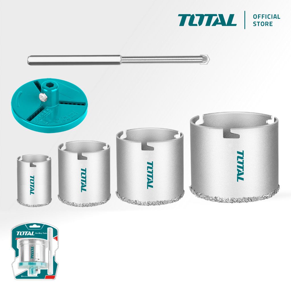 TOTAL CARBIDE GRITTED HOLE SAW SET WITH ALUMINIUM PLATE (53MM-83MM/6 PCS) + PILOT DRILL BIT TAC44061