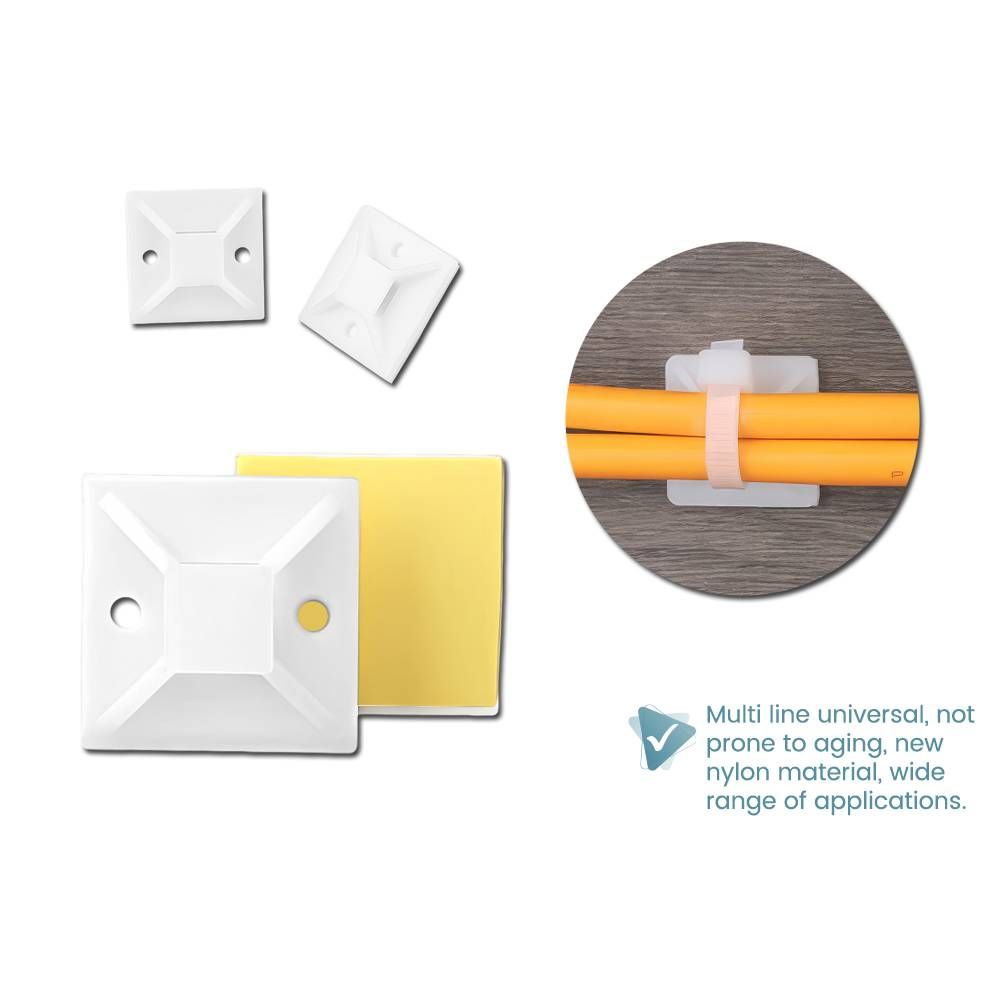 NYLON SELF-ADHESIVE CABLE TIE MOUNTS 100PCS