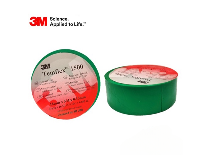 3M TEMFLEX 1500 ELECTRICAL TAPE (GREEN) (18MM X 5M X 0.13MM)