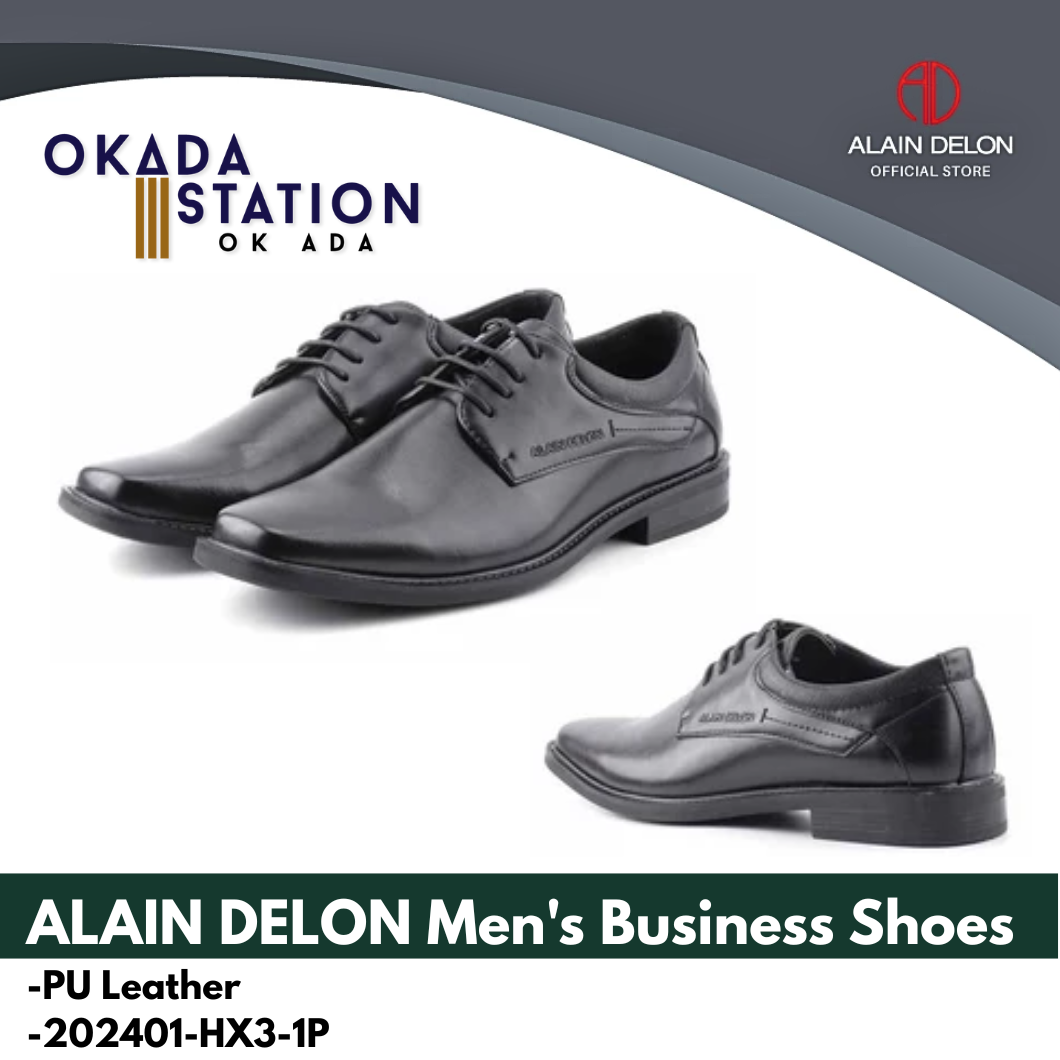 ALAIN DELON MEN'S BUSINESS SHOES -PU LEATHER-202401-HX3-1P -BLACK/ LACE UP SHOES / LEATHER SHOES / BUSINESS SHOES / BUSINESS WEAR / ALAIN DELON EXECUTIVE / 202401-HX3-1P / KASUT KULIT / KASUT PERNIAGAAN / SHOES