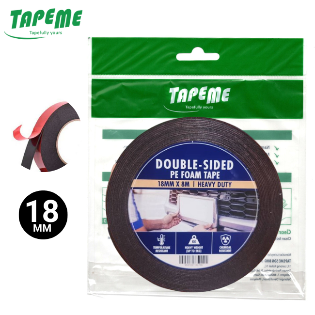 QP Tapeme Double Sided PE Foam Tape 18mm x 8m (100mic) Black