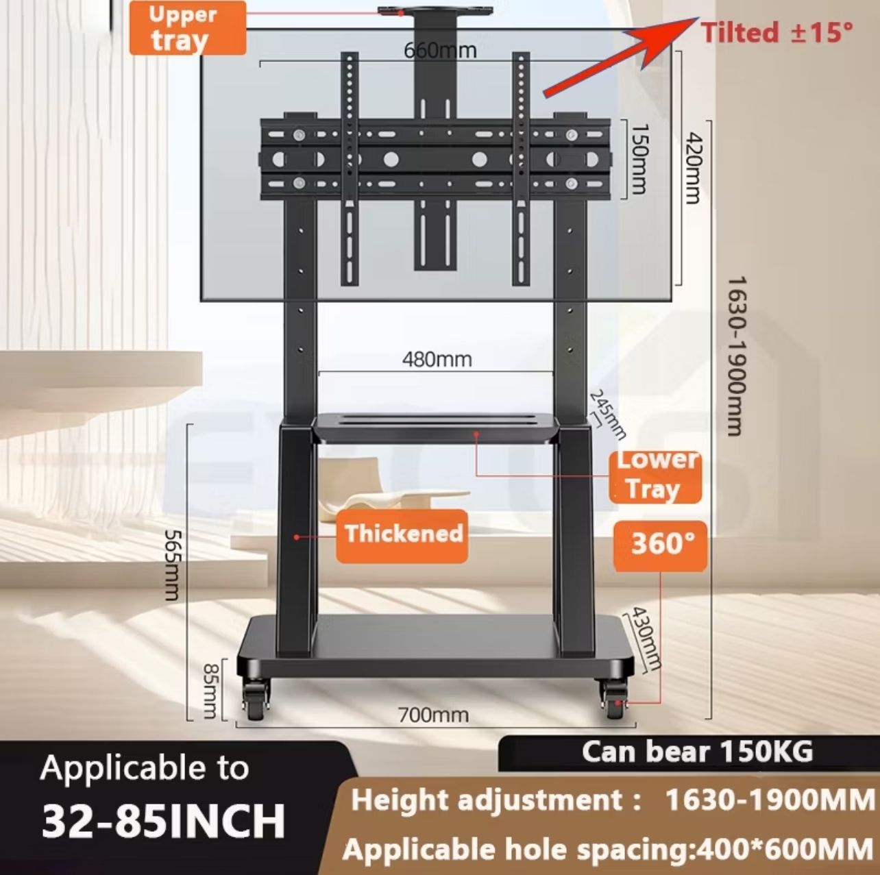Leycus TV stand 32-85 Inch Mobile TV Stand with Wheel TV Bracket Adjustable Conference Floor Stand